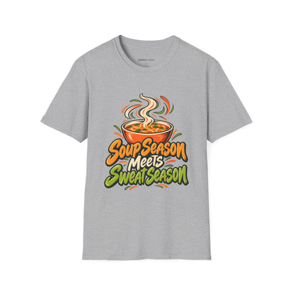 Graphic fitness T-shirt featuring the "Soup Season Meets Sweat Season" design.