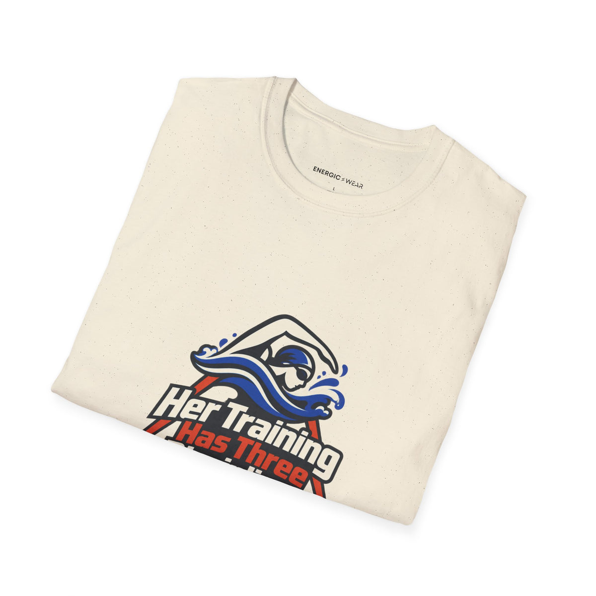 Graphic fitness T-shirt featuring the "Her Training Has Three Disciplines" design.