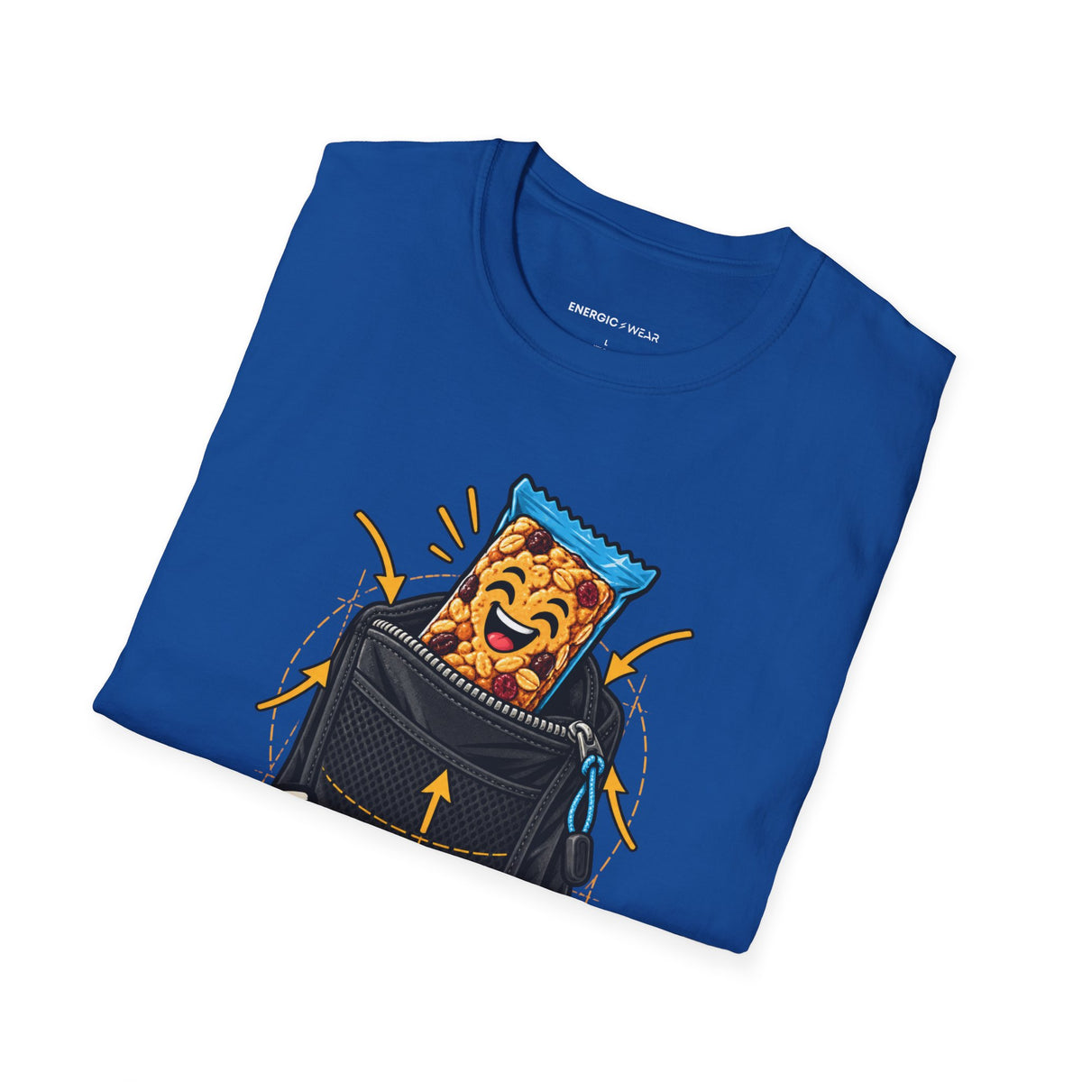 Graphic fitness T-shirt featuring the "The Snack Pocket Is Essential Equipment" design.