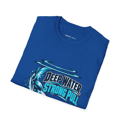 Graphic fitness T-shirt featuring the "Deep Water Strong Pull" design.