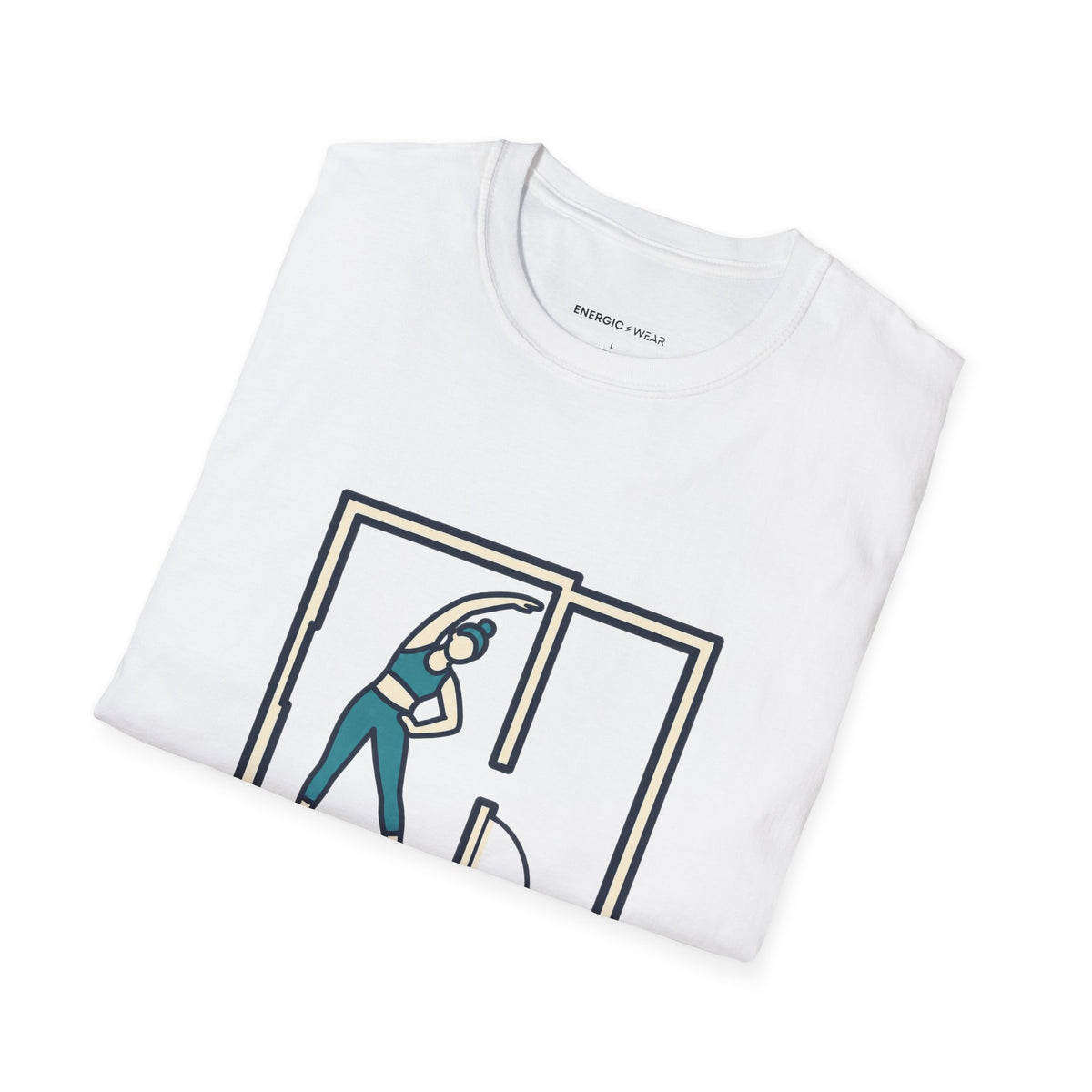 Graphic fitness T-shirt featuring the "Stretch Into the Space You Have" design.