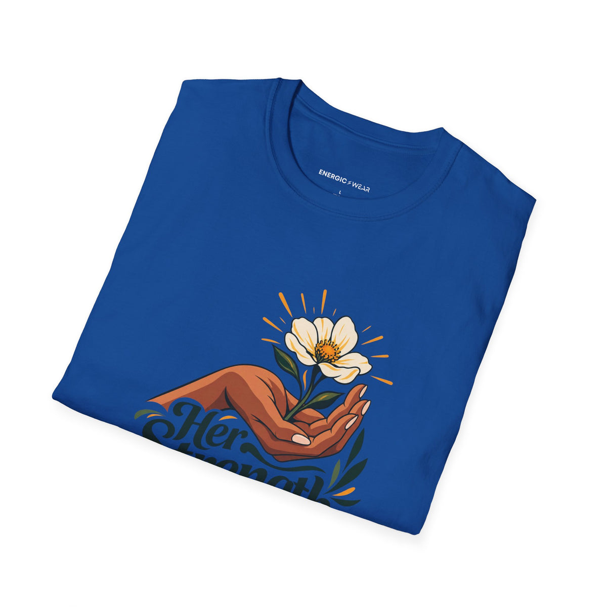 Graphic fitness T-shirt featuring the "Her Strength Has Room for Kindness" design.