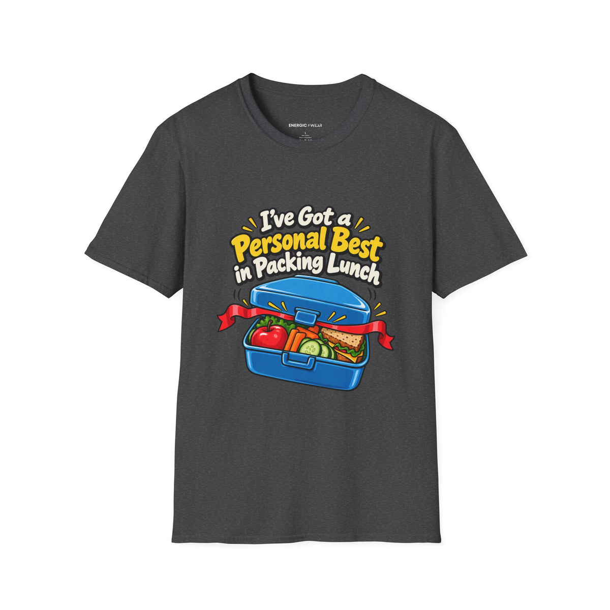 Graphic fitness T-shirt featuring the "I've Got a Personal Best in Packing Lunch" design.