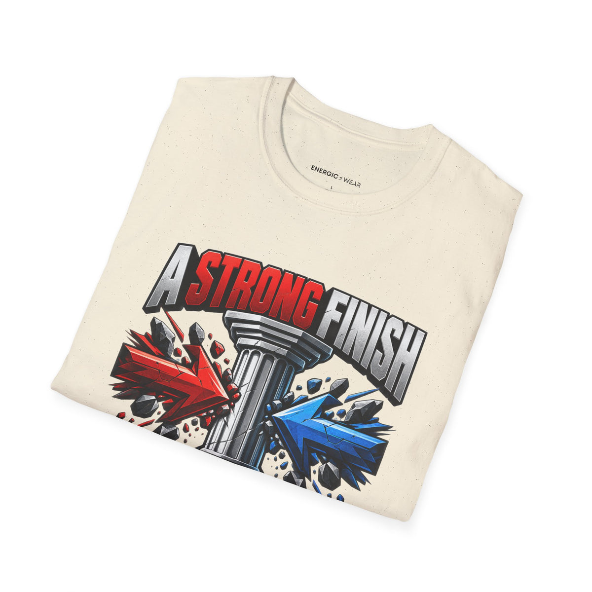 Graphic fitness T-shirt featuring the "A Strong Finish Starts With a Stable Middle" design.