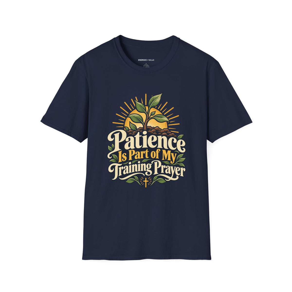 Graphic fitness T-shirt featuring the "Patience Is Part of My Training Prayer" design.
