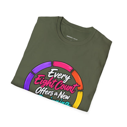 Graphic fitness T-shirt featuring the "Every Eight Count Offers a New Beginning" design.