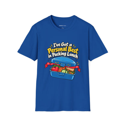 Graphic fitness T-shirt featuring the "I've Got a Personal Best in Packing Lunch" design.
