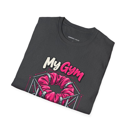 Graphic fitness T-shirt featuring the "My Gym Ponytail Has Structural Integrity" design.