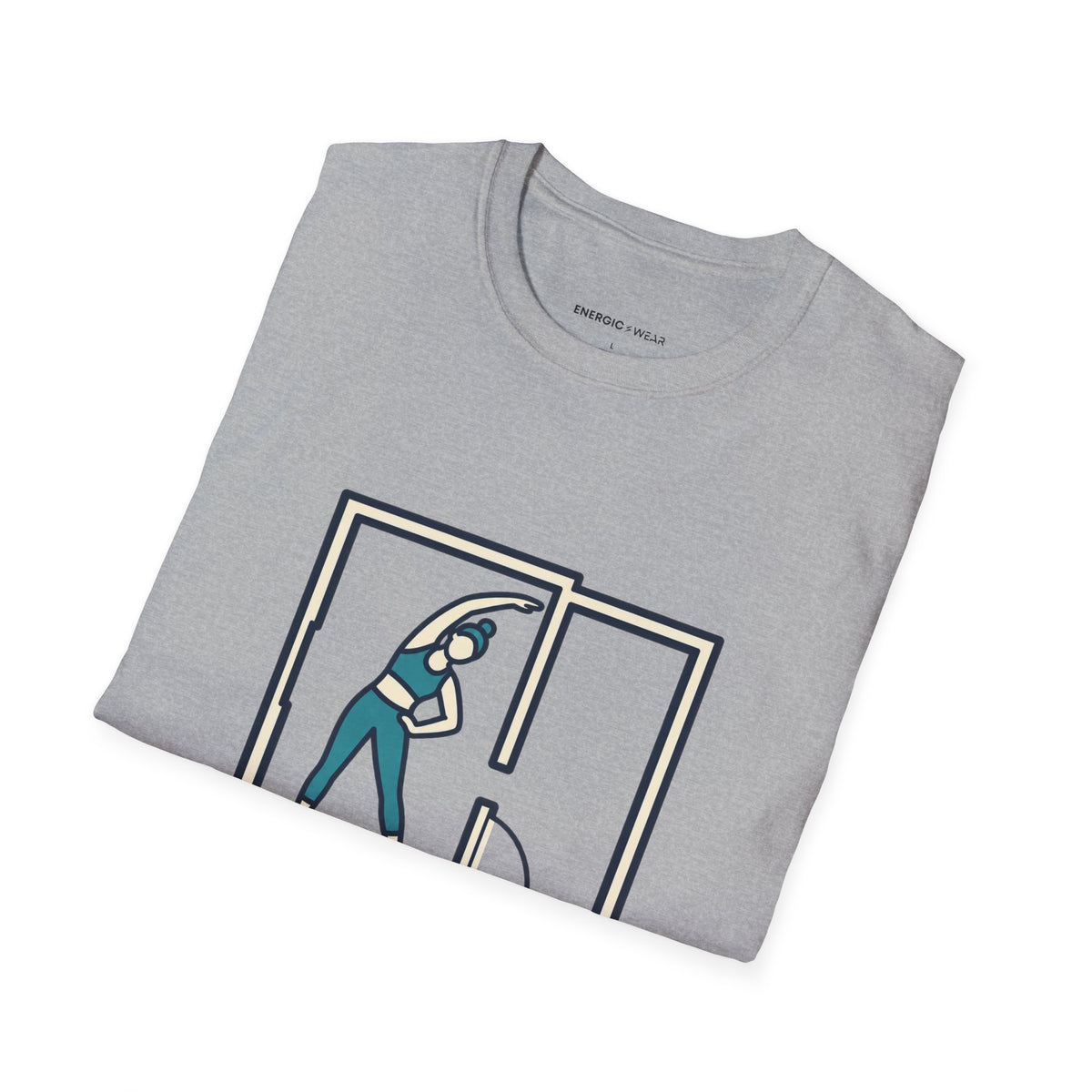Graphic fitness T-shirt featuring the "Stretch Into the Space You Have" design.