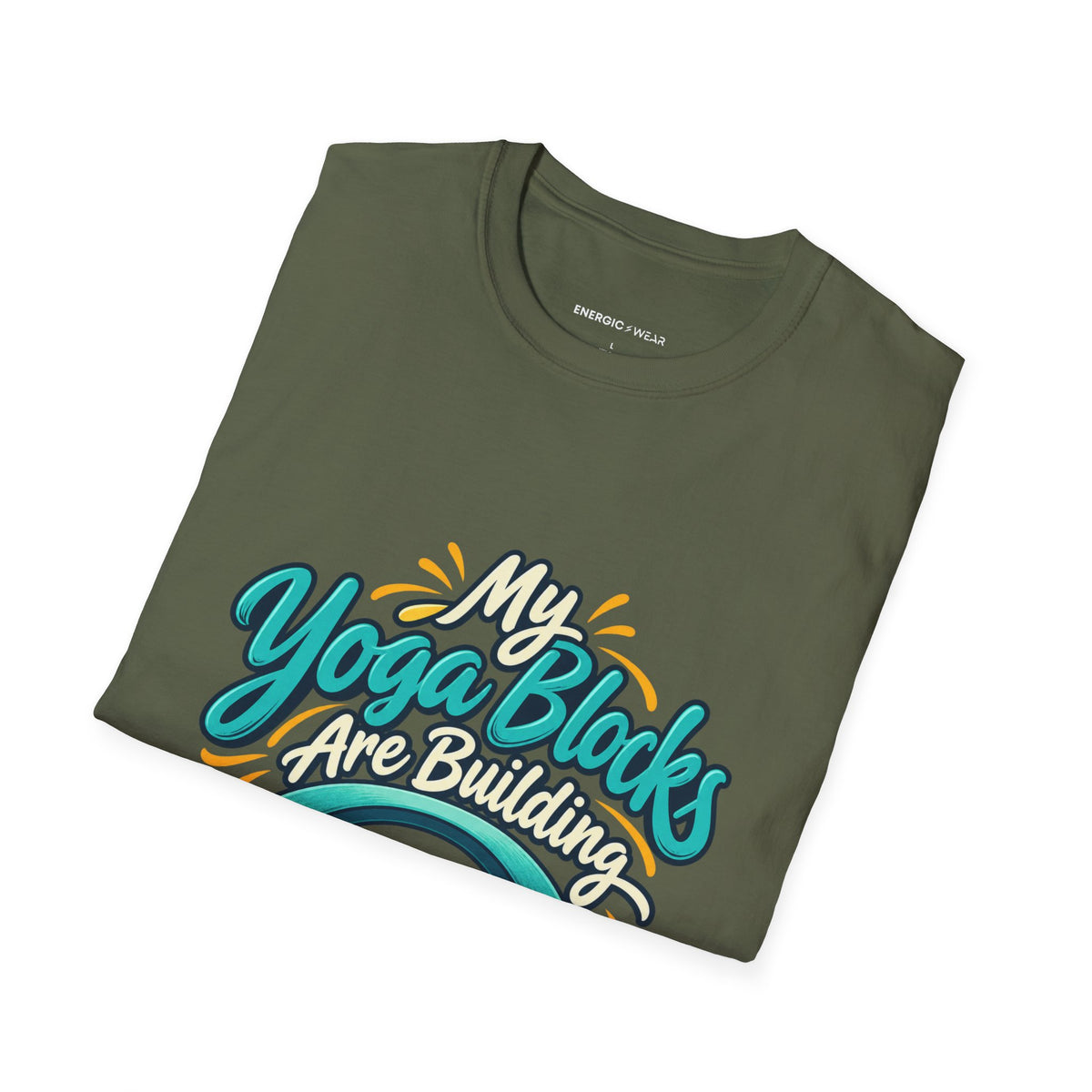 Graphic fitness T-shirt featuring the "My Yoga Blocks Are Building Trust" design.