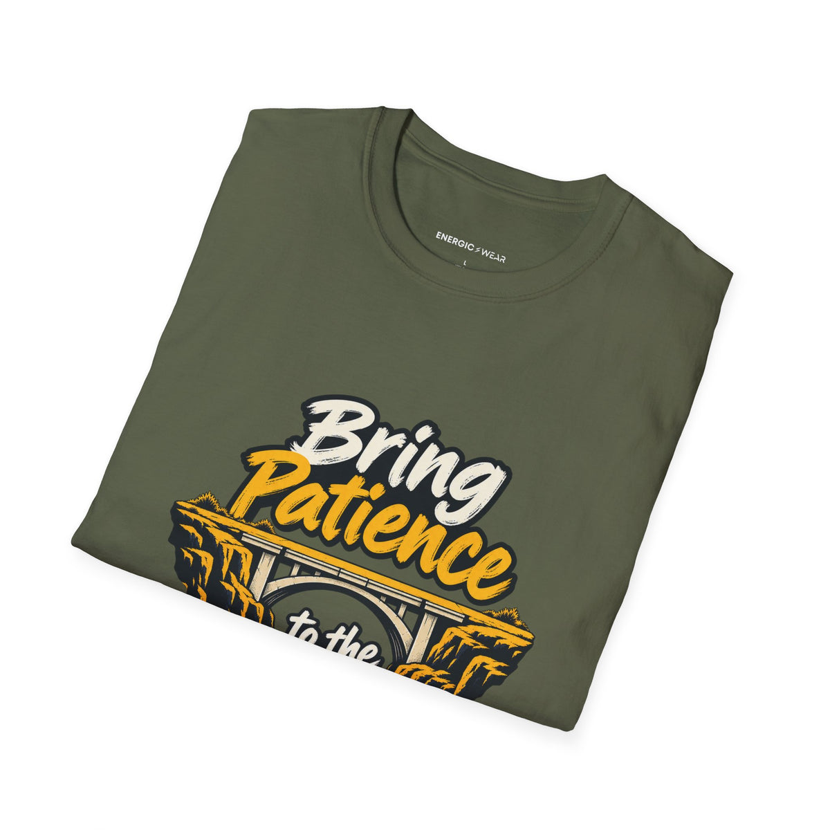 Graphic fitness T-shirt featuring the "Bring Patience to the Plateau" design.
