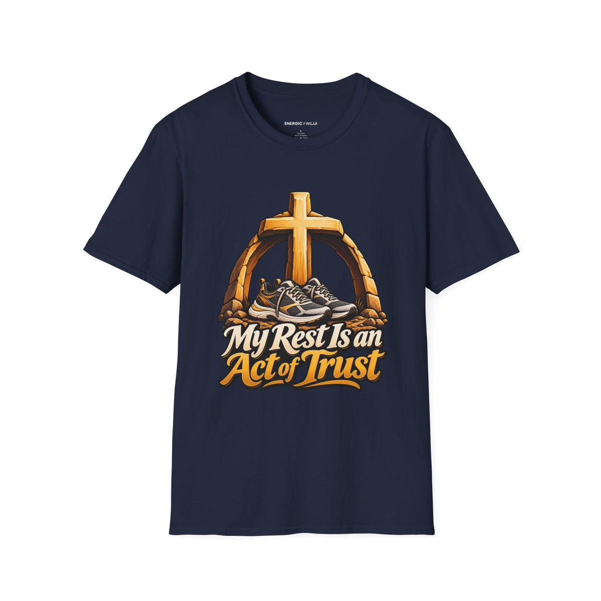 Graphic fitness T-shirt featuring the "My Rest Is an Act of Trust" design.