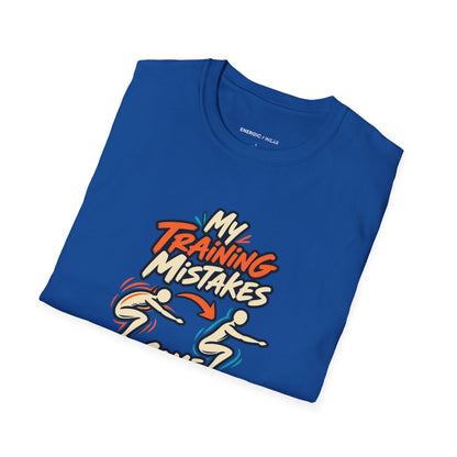 Graphic fitness T-shirt featuring the "My Training Mistakes Come With Useful Notes" design.