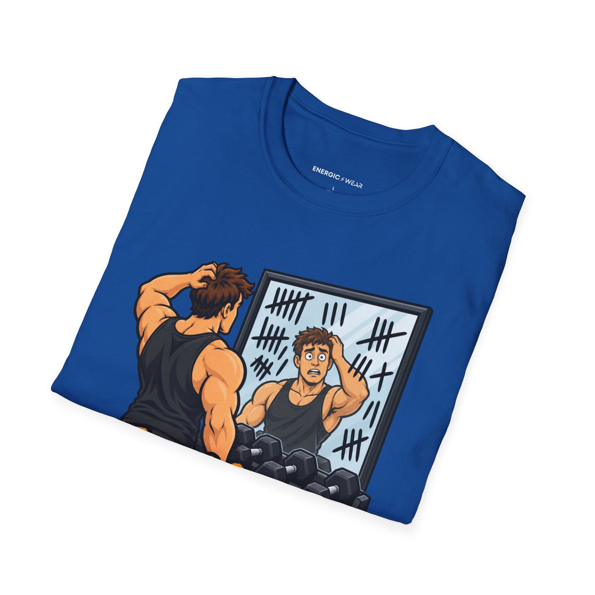 Graphic fitness T-shirt featuring the "The Mirror Caught Me Counting Wrong" design.
