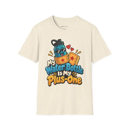 Graphic fitness T-shirt featuring the "My Water Bottle Is My Plus-One" design.
