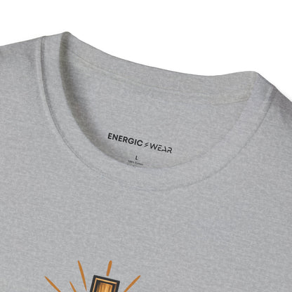Graphic fitness T-shirt featuring the "An Open Heart and a Ready Pair of Shoes" design.