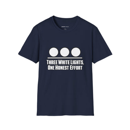 Graphic fitness T-shirt featuring the "Three White Lights One Honest Effort" design.