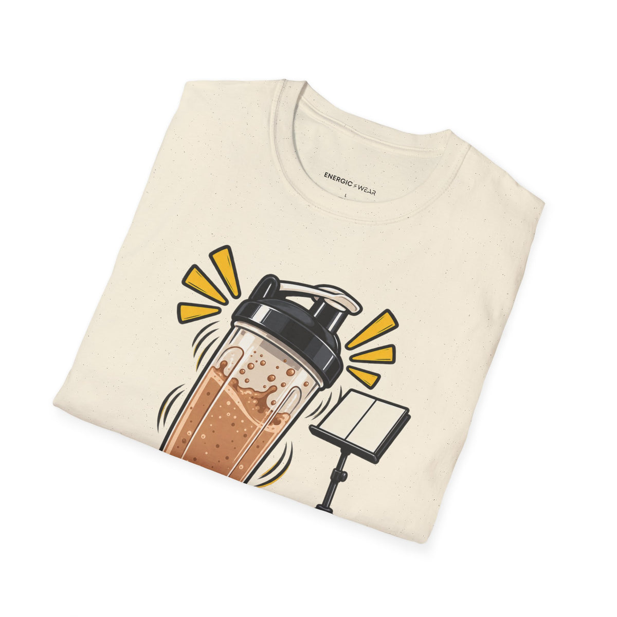 Graphic fitness T-shirt featuring the "My Protein Shaker Is a Percussion Instrument" design.