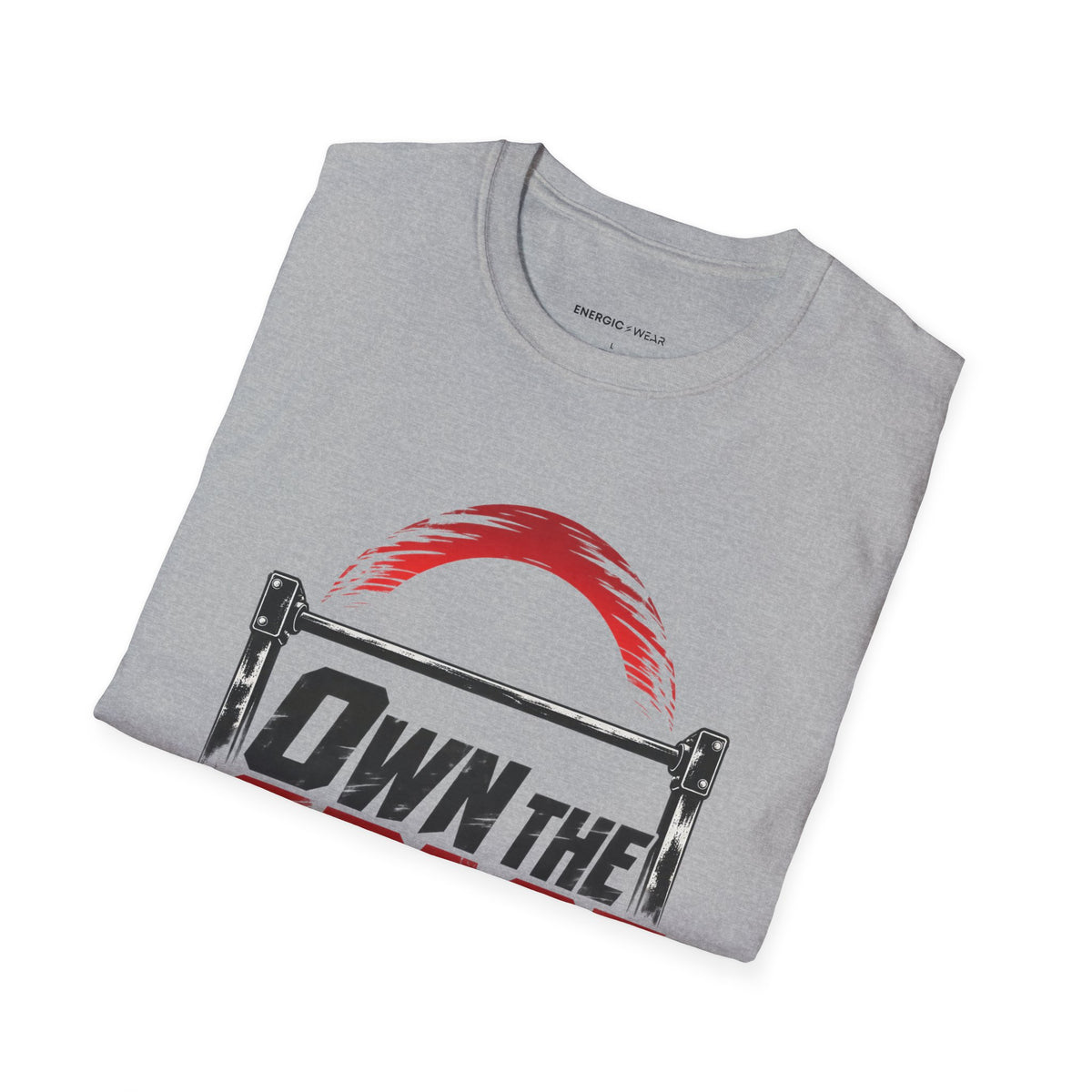 Graphic fitness T-shirt featuring the "Own the Space Above the Bar" design.