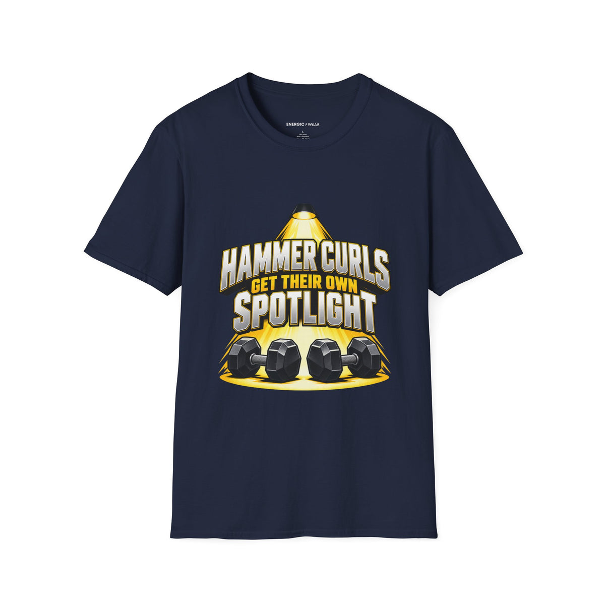 Graphic fitness T-shirt featuring the "Hammer Curls Get Their Own Spotlight" design.