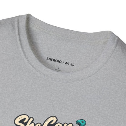 Graphic fitness T-shirt featuring the "She Can Out-Climb Her Old Doubts" design.