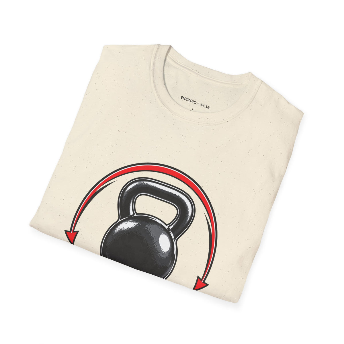 Graphic fitness T-shirt featuring the "Control the Swing Own the Bell" design.