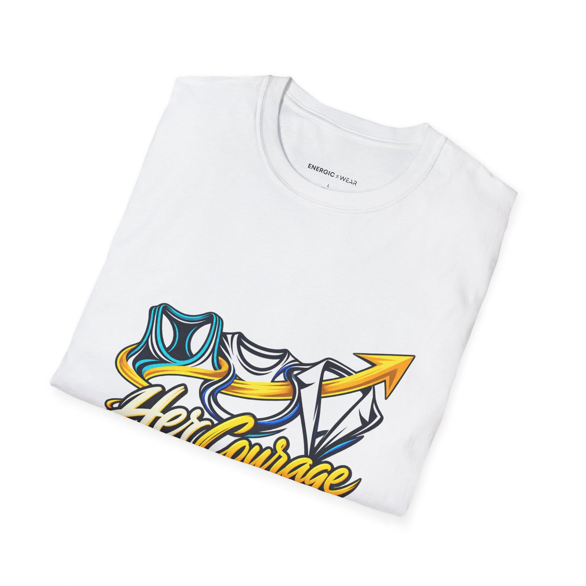 Graphic fitness T-shirt featuring the "Her Courage Doesn t Have a Dress Code" design.