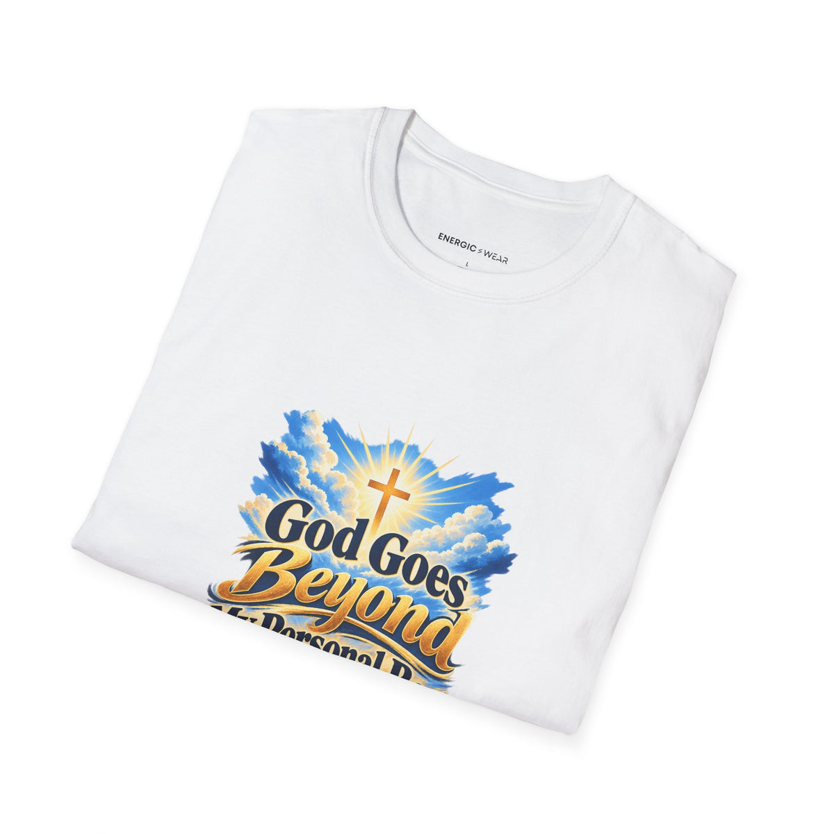 Graphic fitness T-shirt featuring the "God Goes Beyond My Personal Best" design.