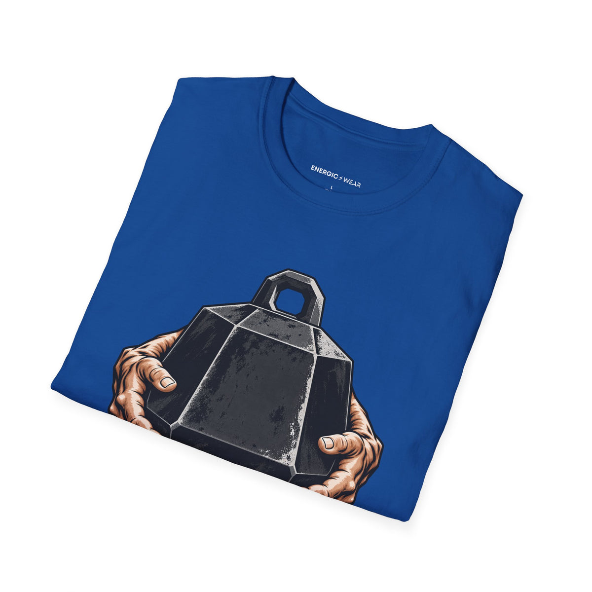 Graphic fitness T-shirt featuring the "Heavy Work, Steady Hands" design.