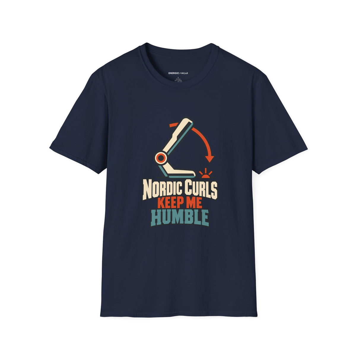 Graphic fitness T-shirt featuring the "Nordic Curls Keep Me Humble" design.