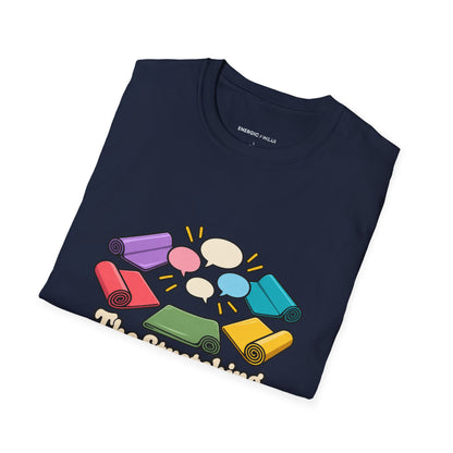 Graphic fitness T-shirt featuring the "The Stretching Area Became My Social Circle" design.