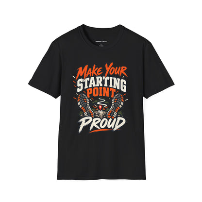 Graphic fitness T-shirt featuring the "Make Your Starting Point Proud" design.