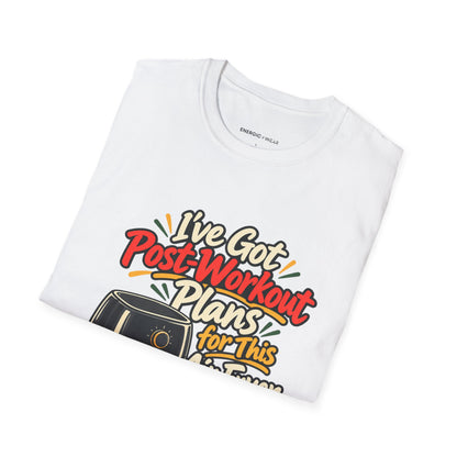 Graphic fitness T-shirt featuring the "I've Got Post-Workout Plans for This Air Fryer" design.