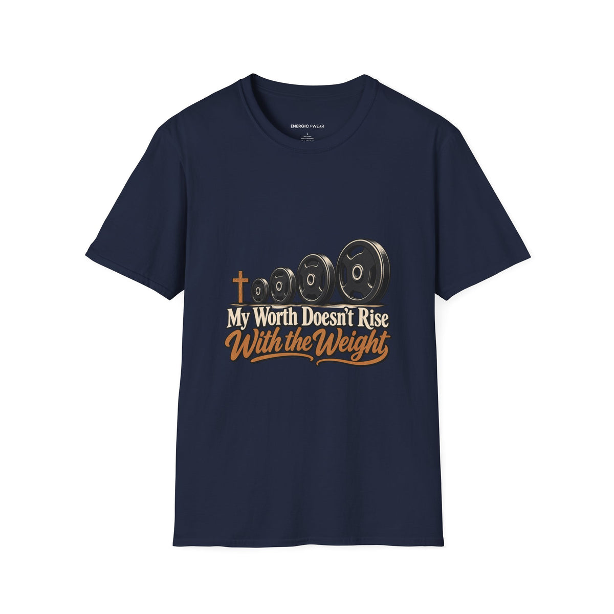 Graphic fitness T-shirt featuring the "My Worth Doesn t Rise With the Weight" design.