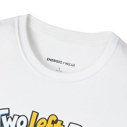 Graphic fitness T-shirt featuring the "Two Left Feet Met the Agility Ladder" design.