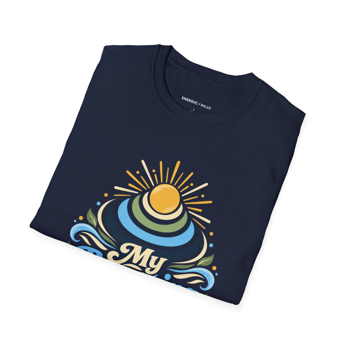 Graphic fitness T-shirt featuring the "My Breathing Sets the Tempo" design.