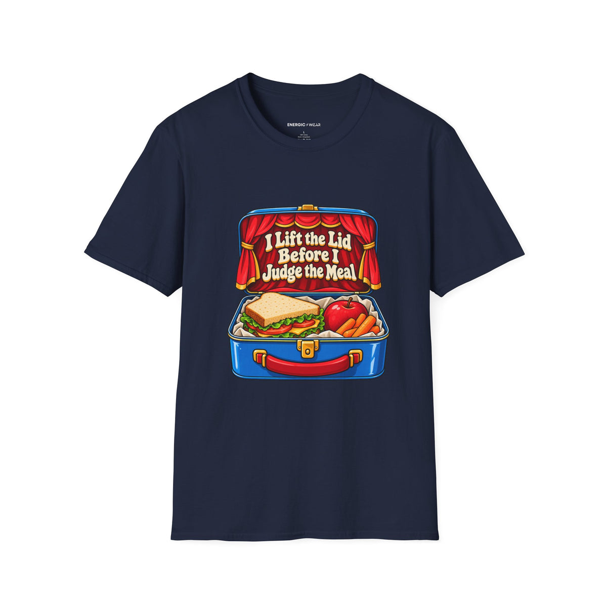 Graphic fitness T-shirt featuring the "I Lift the Lid Before I Judge the Meal" design.