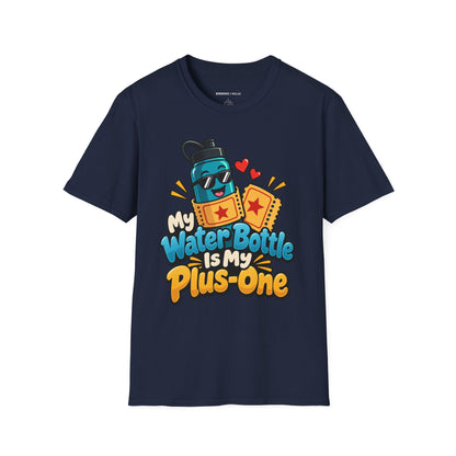 Graphic fitness T-shirt featuring the "My Water Bottle Is My Plus-One" design.
