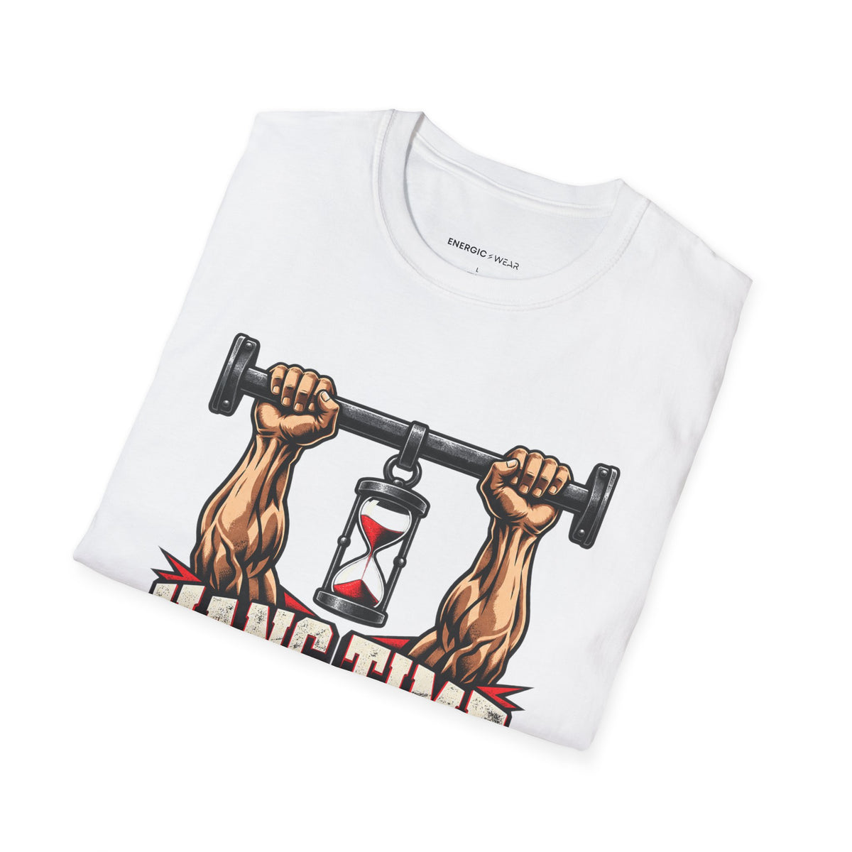 Graphic fitness T-shirt featuring the "Hang Time Earned by Hand" design.