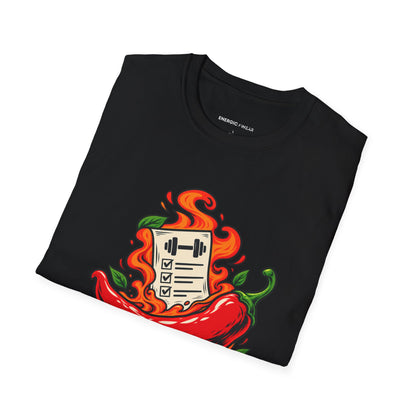 Graphic fitness T-shirt featuring the "The Training Plan Survived a Spicy Lunch" design.