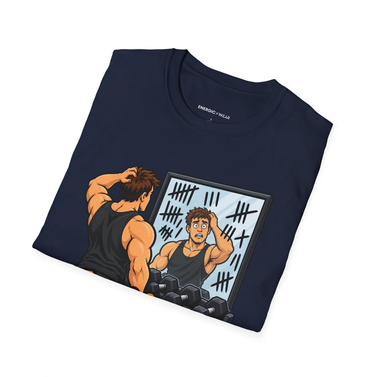 Graphic fitness T-shirt featuring the "The Mirror Caught Me Counting Wrong" design.