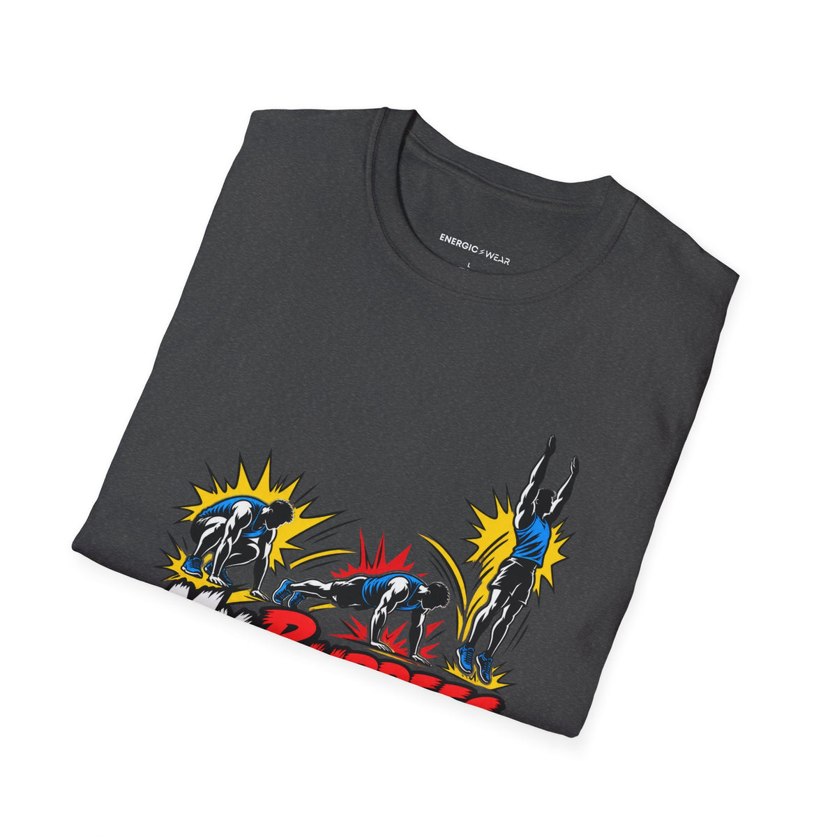 Graphic fitness T-shirt featuring the "My Burpees Come With Sound Effects" design.
