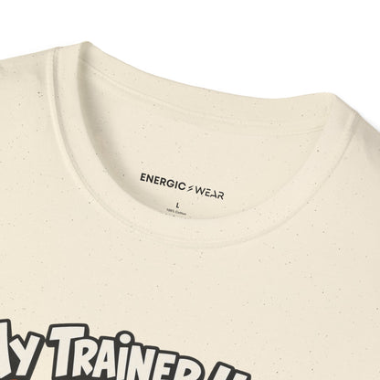 Graphic fitness T-shirt featuring the "My Trainer Uses Creative Mathematics" design.