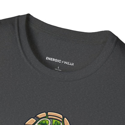 Graphic fitness T-shirt featuring the "My Walking Shoes Know the Neighborhood" design.
