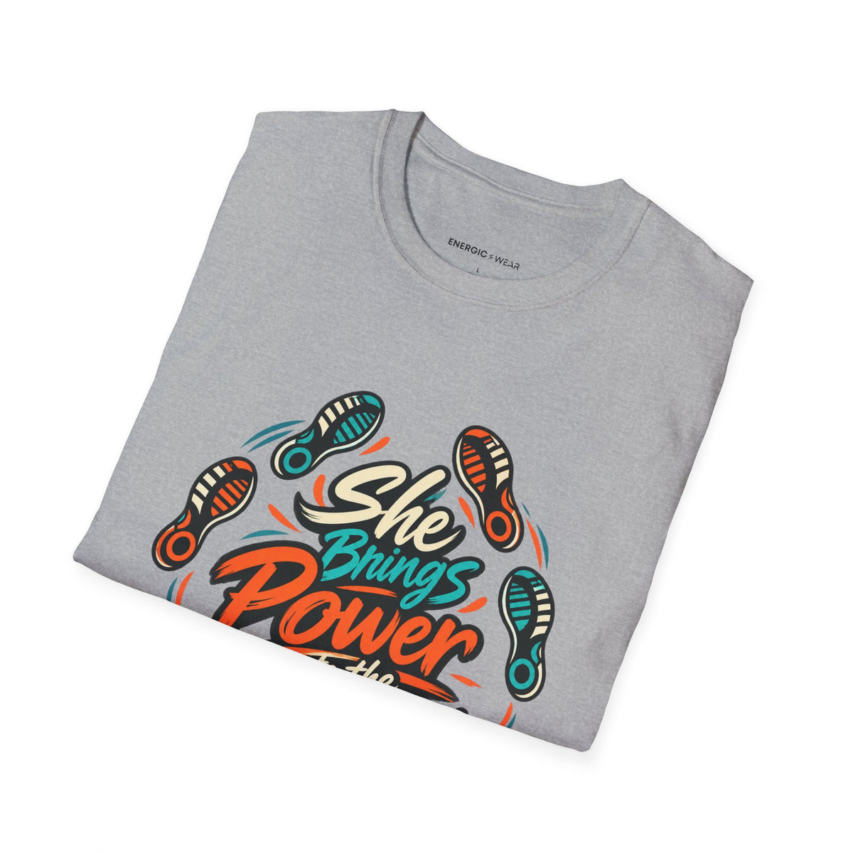 Graphic fitness T-shirt featuring the "She Brings Power to the Eight Count" design.