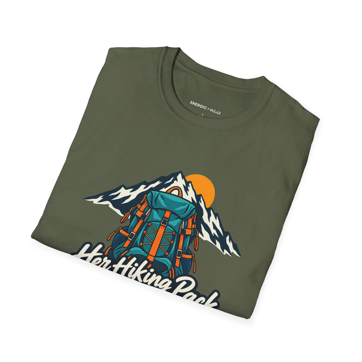 Graphic fitness T-shirt featuring the "Her Hiking Pack Has a Strong Foundation" design.