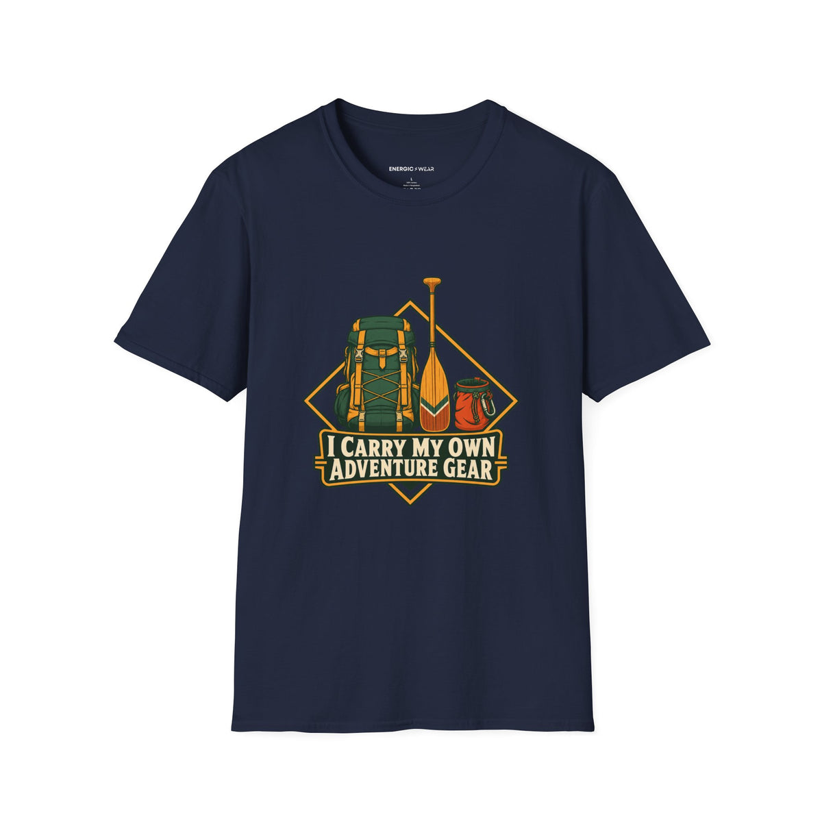 Graphic fitness T-shirt featuring the "I Carry My Own Adventure Gear" design.