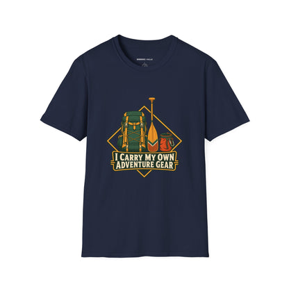 Graphic fitness T-shirt featuring the "I Carry My Own Adventure Gear" design.
