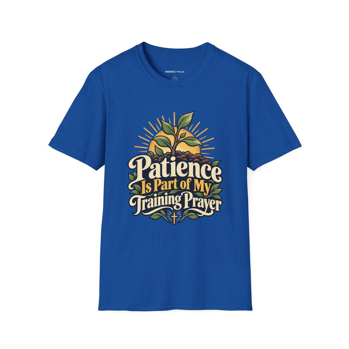 Graphic fitness T-shirt featuring the "Patience Is Part of My Training Prayer" design.
