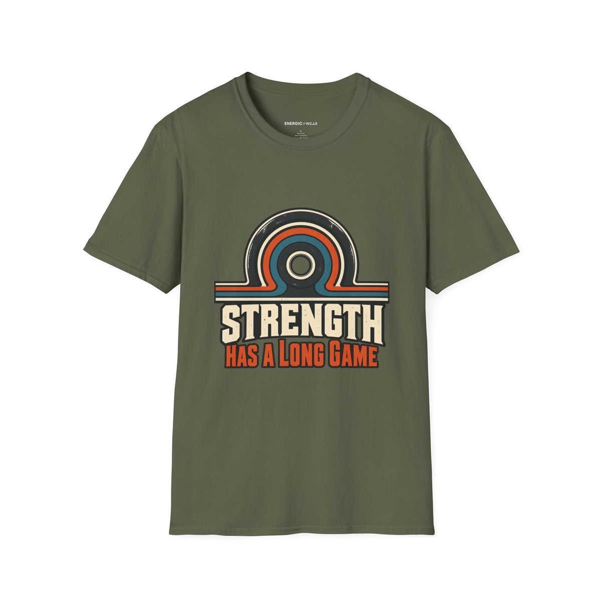 Graphic fitness T-shirt featuring the "Strength Has a Long Game" design.